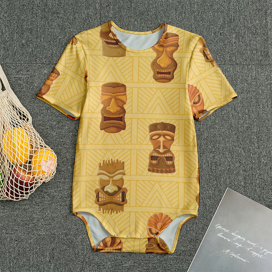 Tribal Tiki Mask Pattern Print Men's Bodysuit