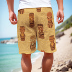 Tribal Tiki Mask Pattern Print Men's Cargo Shorts
