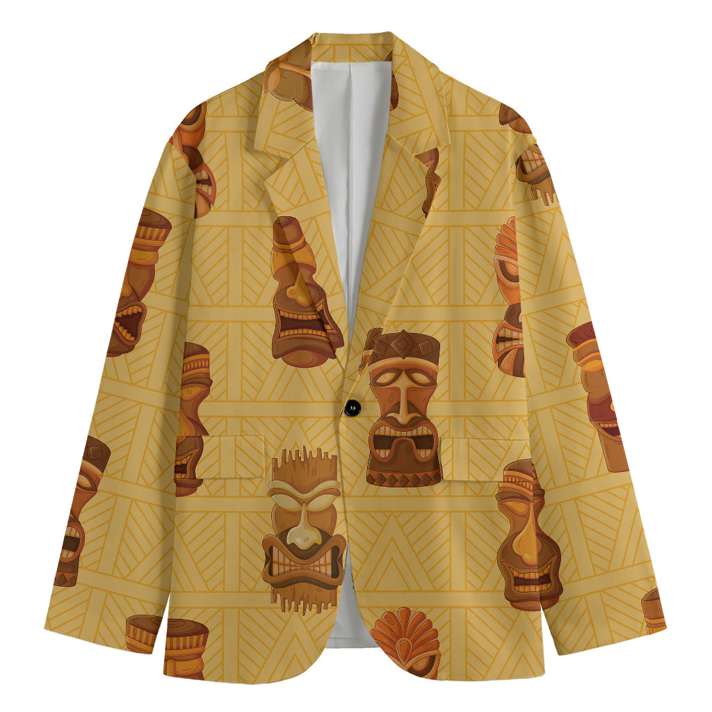 Tribal Tiki Mask Pattern Print Men's Cotton Blazer
