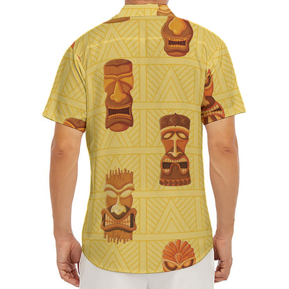 Tribal Tiki Mask Pattern Print Men's Deep V-Neck Shirt