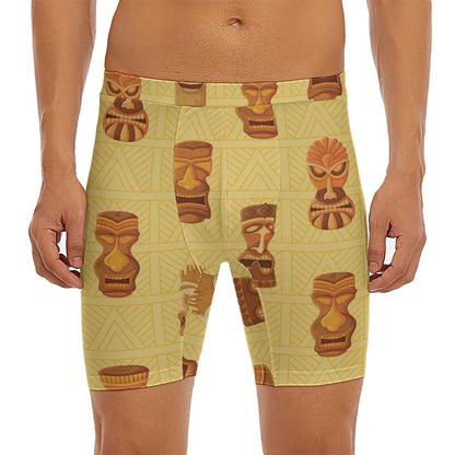 Tribal Tiki Mask Pattern Print Men's Long Boxer Briefs