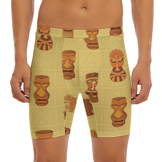 Tribal Tiki Mask Pattern Print Men's Long Boxer Briefs