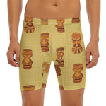 Tribal Tiki Mask Pattern Print Men's Long Boxer Briefs