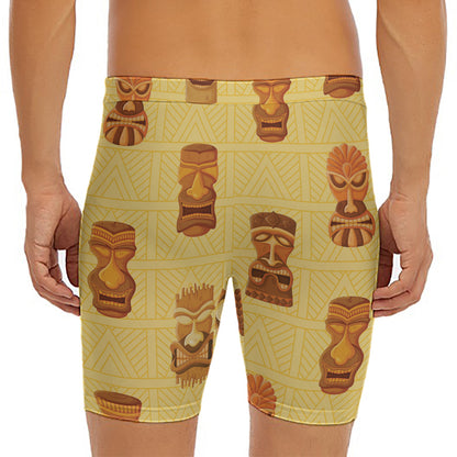 Tribal Tiki Mask Pattern Print Men's Long Boxer Briefs