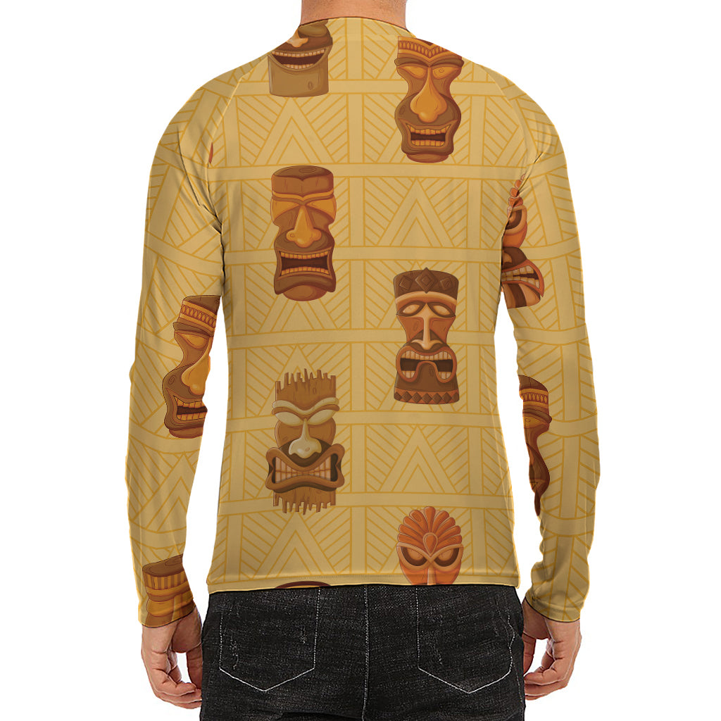 Tribal Tiki Mask Pattern Print Men's Long Sleeve Rash Guard