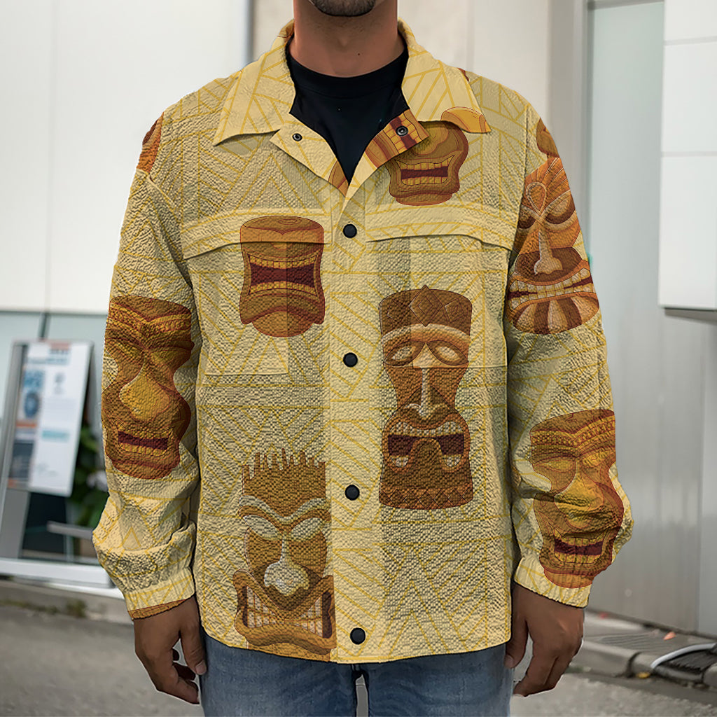 Tribal Tiki Mask Pattern Print Men's Shirt Jacket