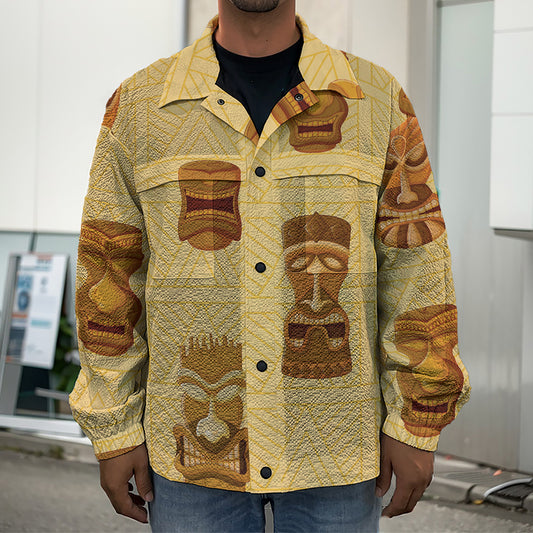 Tribal Tiki Mask Pattern Print Men's Shirt Jacket
