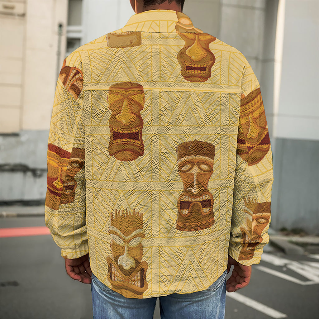 Tribal Tiki Mask Pattern Print Men's Shirt Jacket