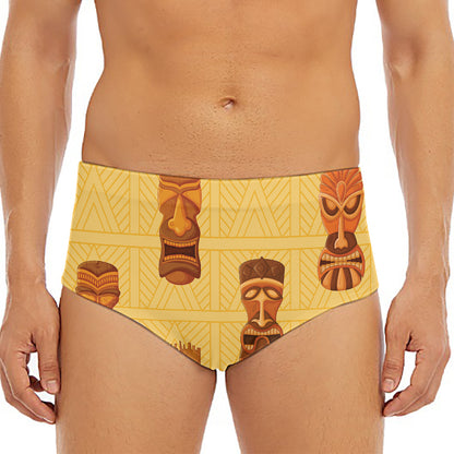 Tribal Tiki Mask Pattern Print Men's Triangle Swim Briefs