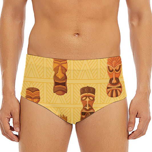 Tribal Tiki Mask Pattern Print Men's Triangle Swim Briefs