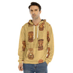 Tribal Tiki Mask Pattern Print Men's Velvet Pullover Hoodie