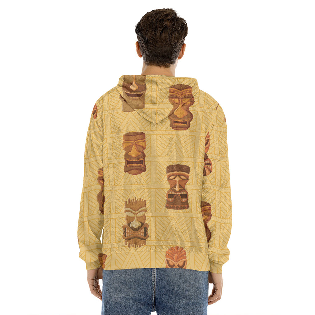 Tribal Tiki Mask Pattern Print Men's Velvet Pullover Hoodie