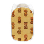 Tribal Tiki Mask Pattern Print Mesh Laundry Hamper