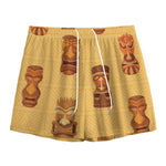 Tribal Tiki Mask Pattern Print Mesh Shorts