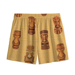 Tribal Tiki Mask Pattern Print Mesh Shorts