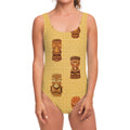 Tribal Tiki Mask Pattern Print One Piece Swimsuit
