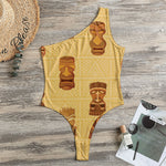 Tribal Tiki Mask Pattern Print One Shoulder Bodysuit