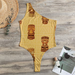 Tribal Tiki Mask Pattern Print One Shoulder Bodysuit