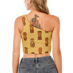 Tribal Tiki Mask Pattern Print One Shoulder Crop Top