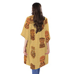 Tribal Tiki Mask Pattern Print Open Front Beach Cover Up