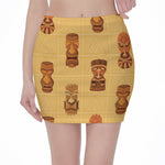 Tribal Tiki Mask Pattern Print Pencil Mini Skirt