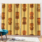 Tribal Tiki Mask Pattern Print Pencil Pleat Curtains