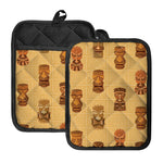 Tribal Tiki Mask Pattern Print Pot Holders With Pocket