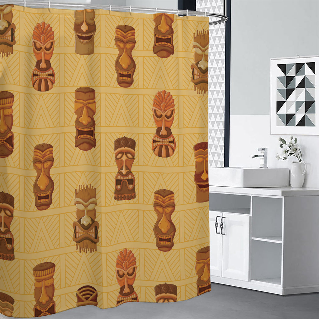 Tribal Tiki Mask Pattern Print Premium Shower Curtain