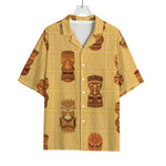 Tribal Tiki Mask Pattern Print Rayon Hawaiian Shirt