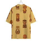 Tribal Tiki Mask Pattern Print Rayon Hawaiian Shirt
