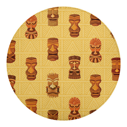 Tribal Tiki Mask Pattern Print Round Blanket