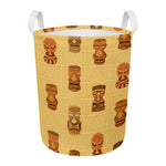 Tribal Tiki Mask Pattern Print Round Laundry Basket