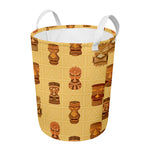 Tribal Tiki Mask Pattern Print Round Laundry Basket