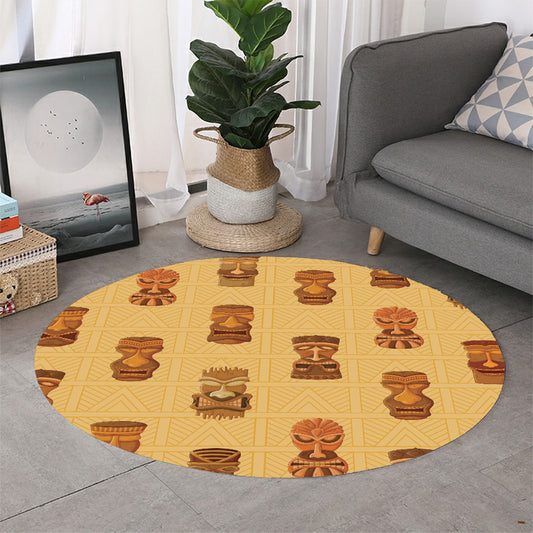 Tribal Tiki Mask Pattern Print Round Rug