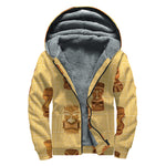 Tribal Tiki Mask Pattern Print Sherpa Lined Zip Up Hoodie