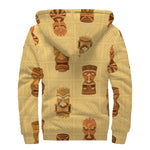Tribal Tiki Mask Pattern Print Sherpa Lined Zip Up Hoodie