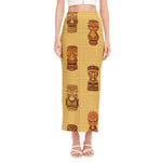 Tribal Tiki Mask Pattern Print Side Slit Maxi Skirt