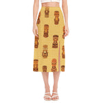 Tribal Tiki Mask Pattern Print Side Slit Midi Skirt