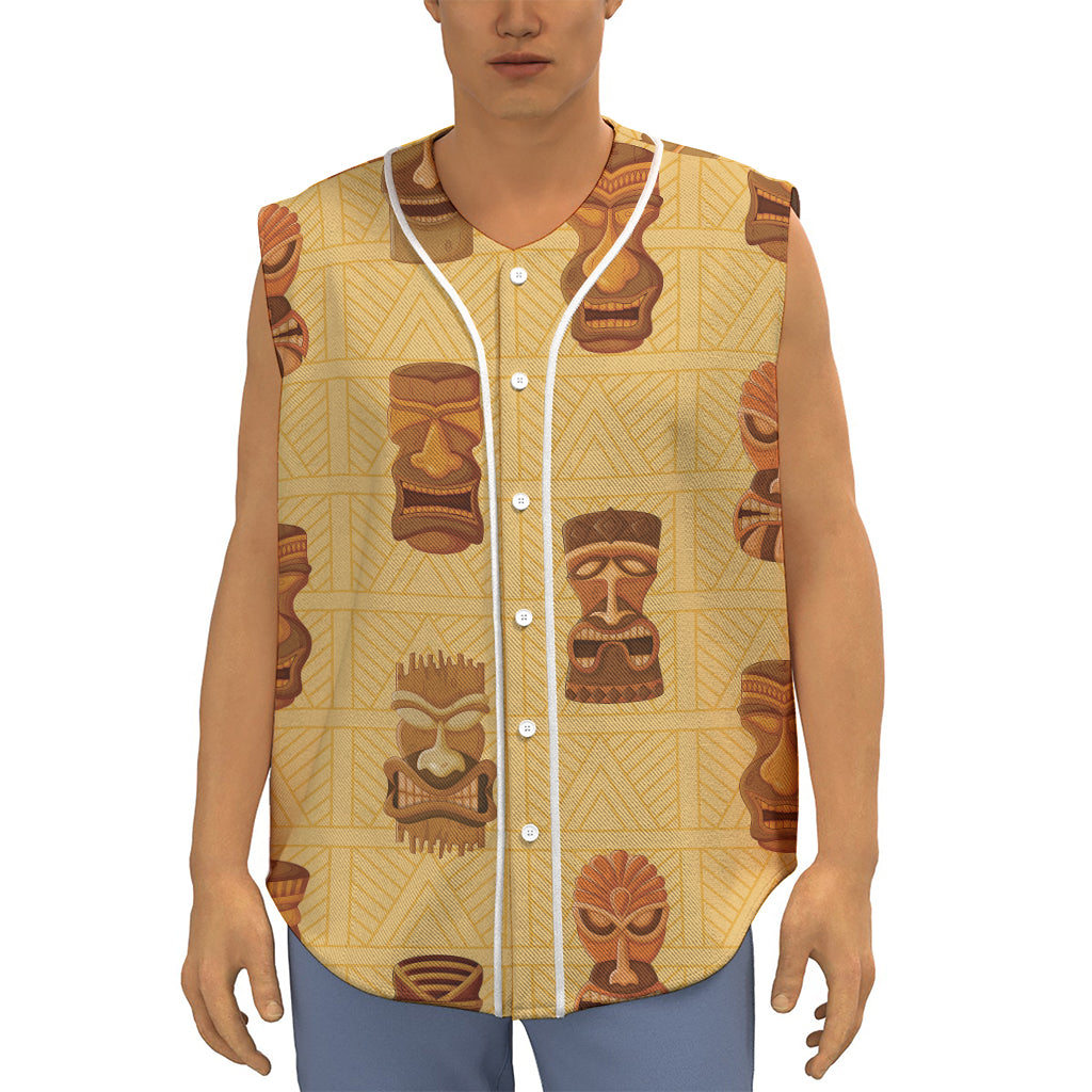 Tribal Tiki Mask Pattern Print Sleeveless Baseball Jersey