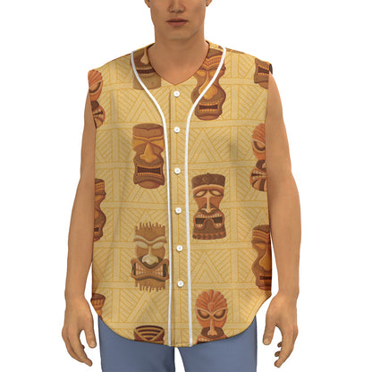 Tribal Tiki Mask Pattern Print Sleeveless Baseball Jersey