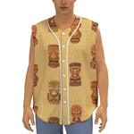 Tribal Tiki Mask Pattern Print Sleeveless Baseball Jersey