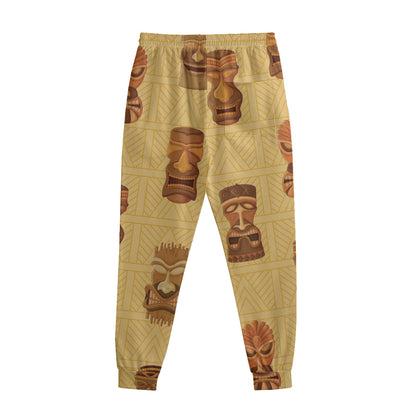 Tribal Tiki Mask Pattern Print Sweatpants