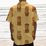 Tribal Tiki Mask Pattern Print Textured Short Sleeve Shirt