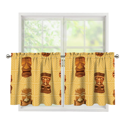 Tribal Tiki Mask Pattern Print Tier Curtains