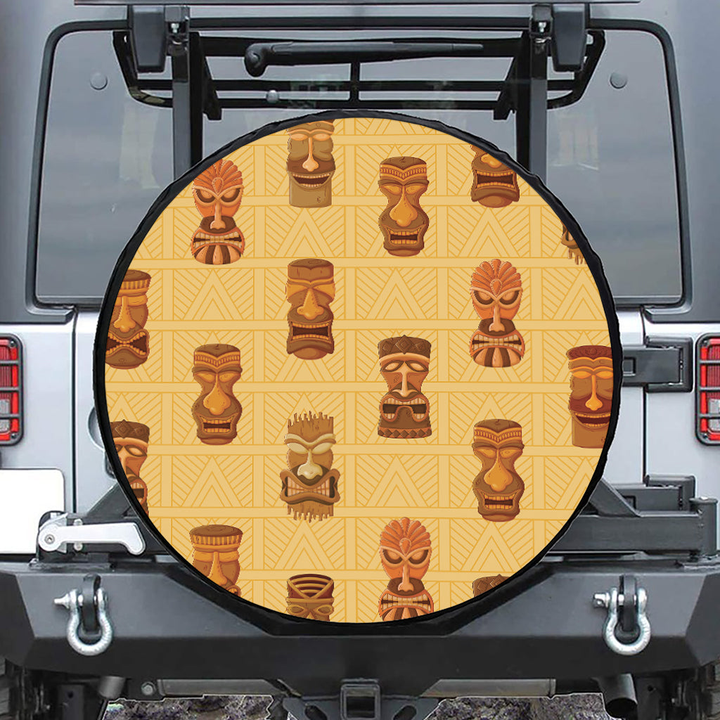 Tribal Tiki Mask Pattern Print Tire Cover