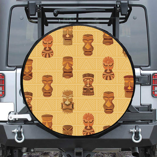 Tribal Tiki Mask Pattern Print Tire Cover