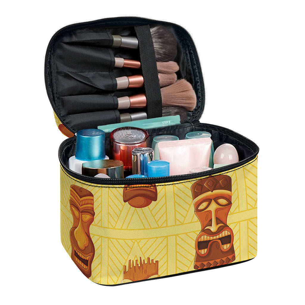 Tribal Tiki Mask Pattern Print Travel Makeup Bag