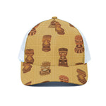 Tribal Tiki Mask Pattern Print White Mesh Trucker Cap