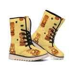 Tribal Tiki Mask Pattern Print Winter Boots
