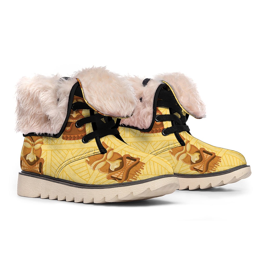Tribal Tiki Mask Pattern Print Winter Boots